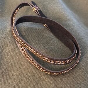 🌻 Grey Faux Leather with Gold Chain Wrap Bracelet